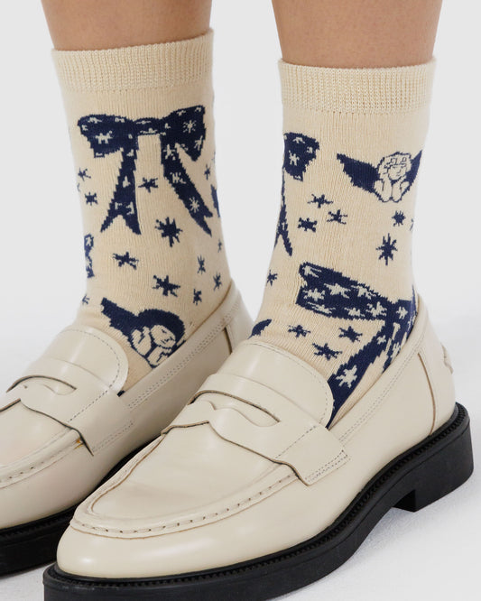 BAGGU Crew Sock - Cherub Bows