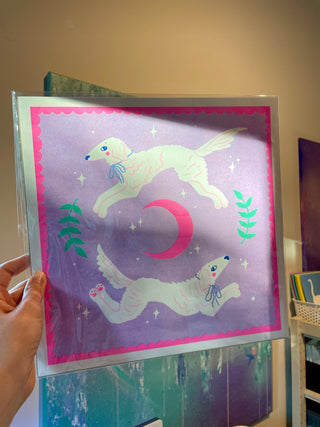 Leaping Borzois Risograph Print