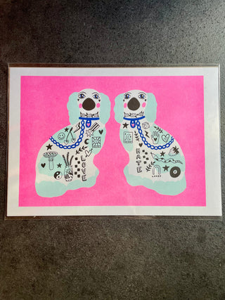 Tattoo Staffordshire Dogs A4 Risograph Print