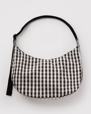 BAGGU Large Crescent Bag - Black and Cream Gingham