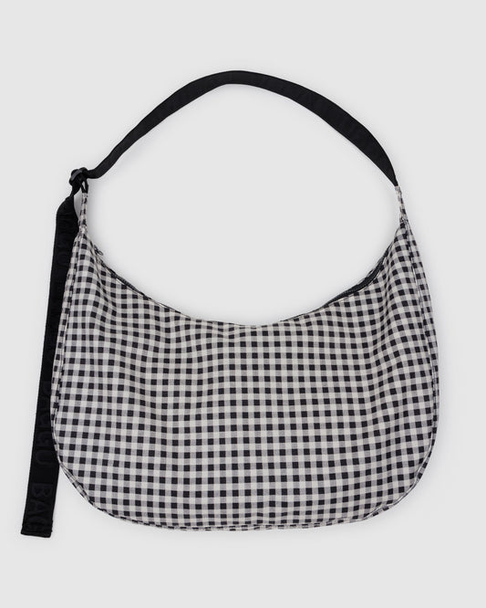 BAGGU Large Crescent Bag - Black & White Gingham