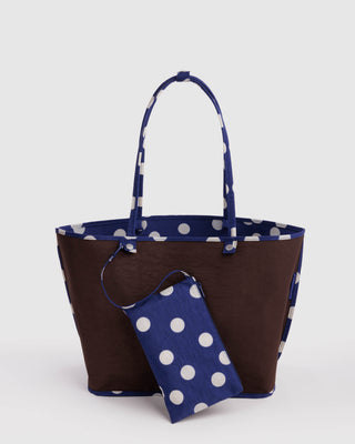 BAGGU Large Nylon Reversible Tote - Navy Polka Dot Mix