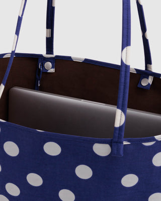 BAGGU Large Nylon Reversible Tote - Navy Polka Dot Mix