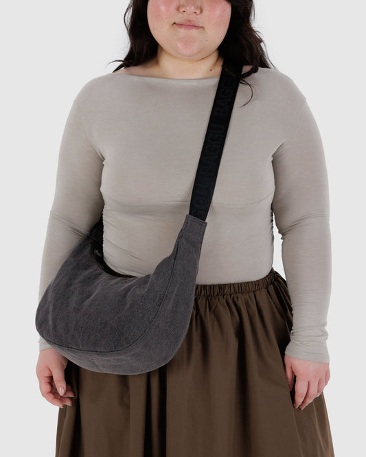 BAGGU Medium Denim Crescent Bag - Washed Black Denim