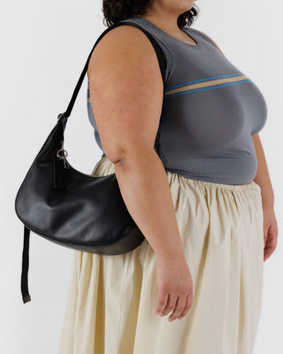 BAGGU Recycled Leather Crescent Bag Medium - Black
