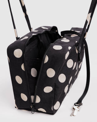 BAGGU Medium Nylon Bowler Bag - Black And Cream Polka Dot