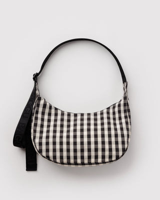 BAGGU Medium Crescent Bag - Black and Cream Gingham