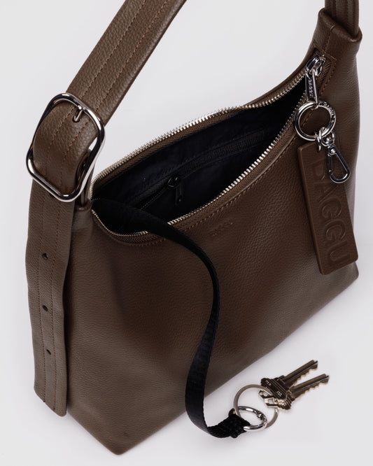 BAGGU Recycled Leather Shoulder Bag Mini - Brown