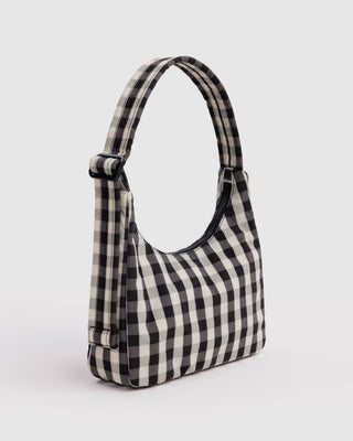 BAGGU Mini Nylon Shoulder Bag - Black And Cream Gingham