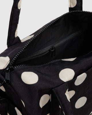 BAGGU Nylon Duffle Bag - Black And Cream Polka Dot