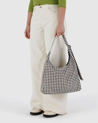 BAGGU Nylon Shoulder Bag - Black and White Gingham