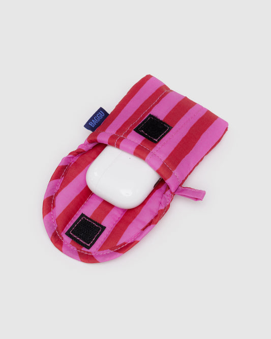 BAGGU Puffy Earbuds Case - Pink & Red Painted Stripe