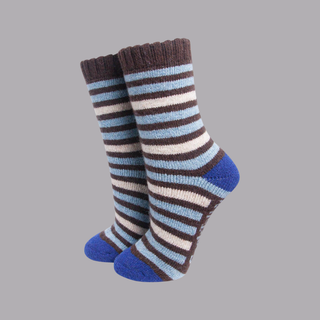 Tykke Ullsokker Brun/Blå Striper 36-40