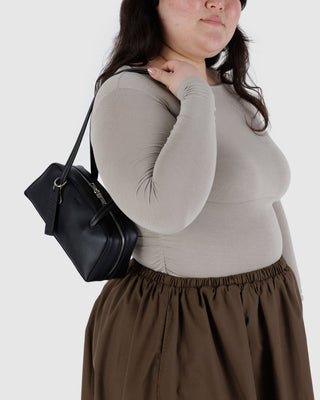 BAGGU Small Recycled Leather Bowler Bag - Black