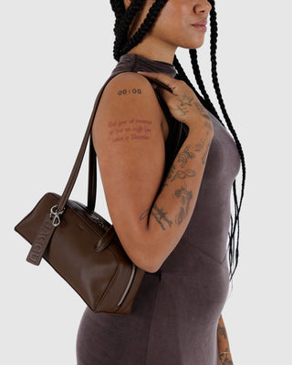 BAGGU Small Recycled Leather Bowler Bag - Brown