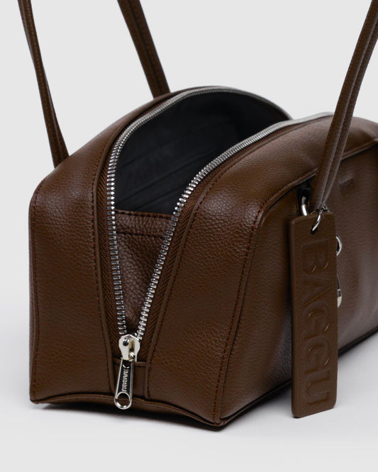 BAGGU Small Recycled Leather Bowler Bag - Brown
