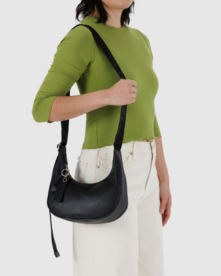 BAGGU Recycled Leather Crescent Bag Small - Black