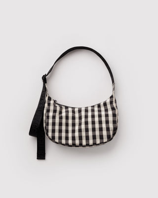 BAGGU Small Crescent Bag - Black and Cream Gingham