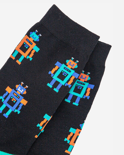 Bambussokker Retro Robot Sort Str. 41-45