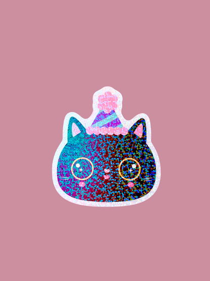 Party Hat Cat Klistremerke Glitter