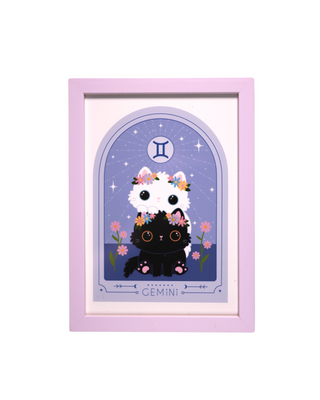Innrammet Zodiac Kitty Art Print A5 - Gemini