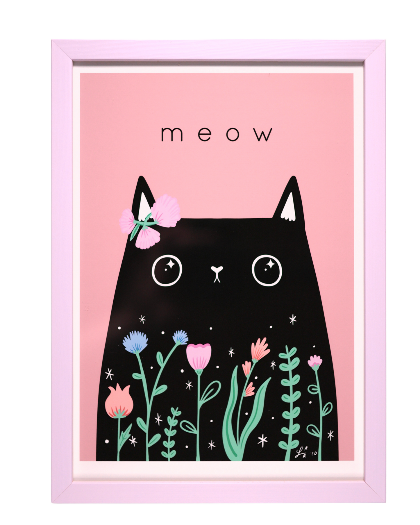 Innrammet print A4 - Meow Black Cat