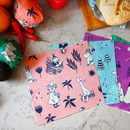 Mummitrollet - Beeswax Wrap "Enjoying nature" - Sett med 3 stk