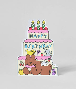 Birthday Cake and Bear - Bursdagskort