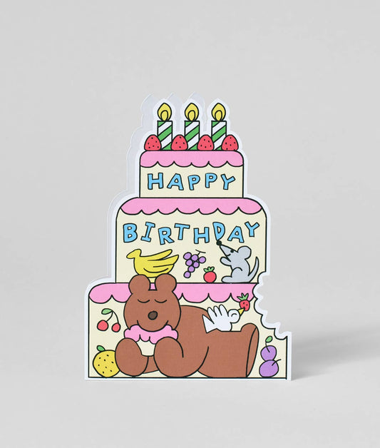 Birthday Cake and Bear - Bursdagskort