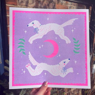 Amy Hastings - Leaping Borzois Risograph Print - COLORPOP
