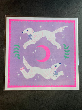 Amy Hastings - Leaping Borzois Risograph Print - COLORPOP
