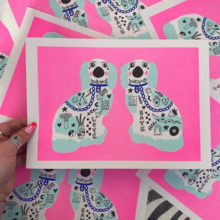 Amy Hastings - Tattoo Staffordshire Dogs A4 Risograph Print - COLORPOP