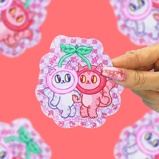 Besties Kitty Cherries Glitter Klistremerke