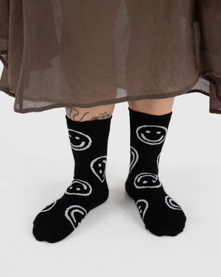 BAGGU - BAGGU Crew Sock - Black Happy - COLORPOP