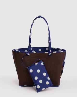 BAGGU - BAGGU Large Nylon Reversible Tote - Navy Polka Dot Mix - COLORPOP