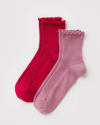 BAGGU - BAGGU Lettuce Edge Sock Set of 2 - Wild Plum & Cherry - COLORPOP