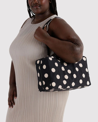 BAGGU - BAGGU Medium Nylon Bowler Bag - Black And Cream Polka Dot - COLORPOP