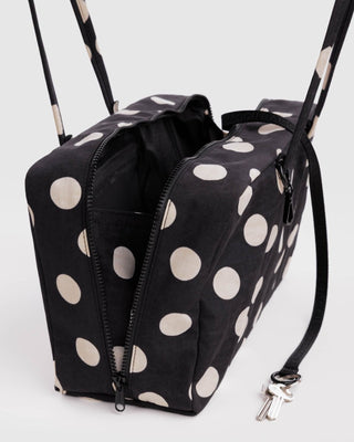 BAGGU - BAGGU Medium Nylon Bowler Bag - Black And Cream Polka Dot - COLORPOP