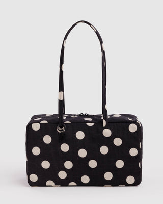 BAGGU - BAGGU Medium Nylon Bowler Bag - Black And Cream Polka Dot - COLORPOP