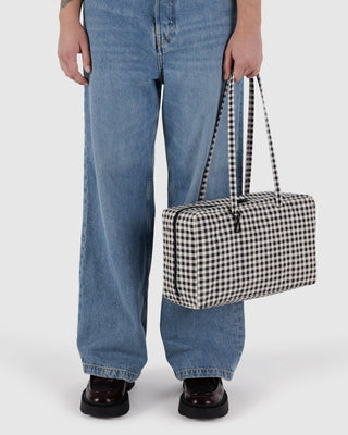 BAGGU - BAGGU Medium Nylon Bowler Bag - Black & White Gingham - COLORPOP
