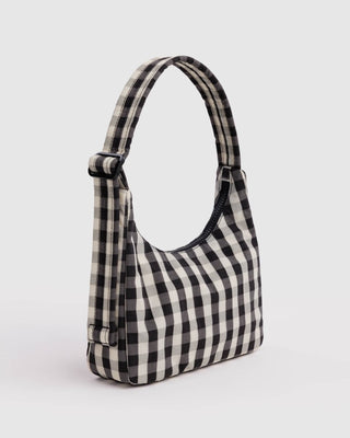 BAGGU - BAGGU Mini Nylon Shoulder Bag - Black And Cream Gingham - COLORPOP