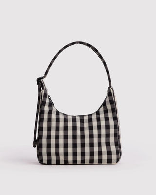BAGGU - BAGGU Mini Nylon Shoulder Bag - Black And Cream Gingham - COLORPOP