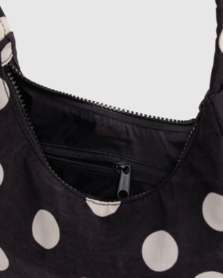 BAGGU - BAGGU Mini Nylon Shoulder Bag - Black And Cream Polka Dot - COLORPOP