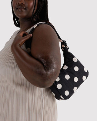 BAGGU - BAGGU Mini Nylon Shoulder Bag - Black And Cream Polka Dot - COLORPOP