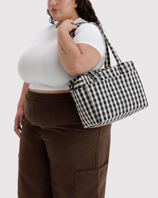 BAGGU - BAGGU Nylon Bowler Bag - Black and Cream Gingham - COLORPOP
