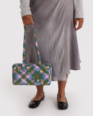 BAGGU - BAGGU Nylon Bowler Bag - Green Star Plaid - COLORPOP