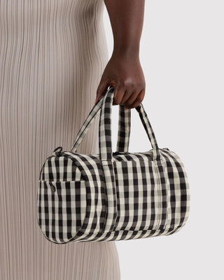 BAGGU - BAGGU Nylon Duffle Bag - Black And Cream Gingham - COLORPOP