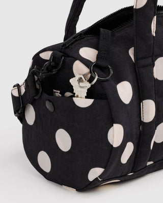 BAGGU - BAGGU Nylon Duffle Bag - Black And Cream Polka Dot - COLORPOP