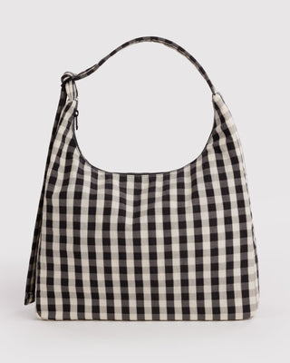 BAGGU - BAGGU Nylon Shoulder Bag - Black and Cream Gingham - COLORPOP