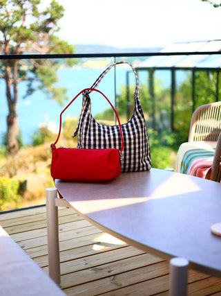 BAGGU - BAGGU Nylon Shoulder Bag - Black and Cream Gingham - COLORPOP